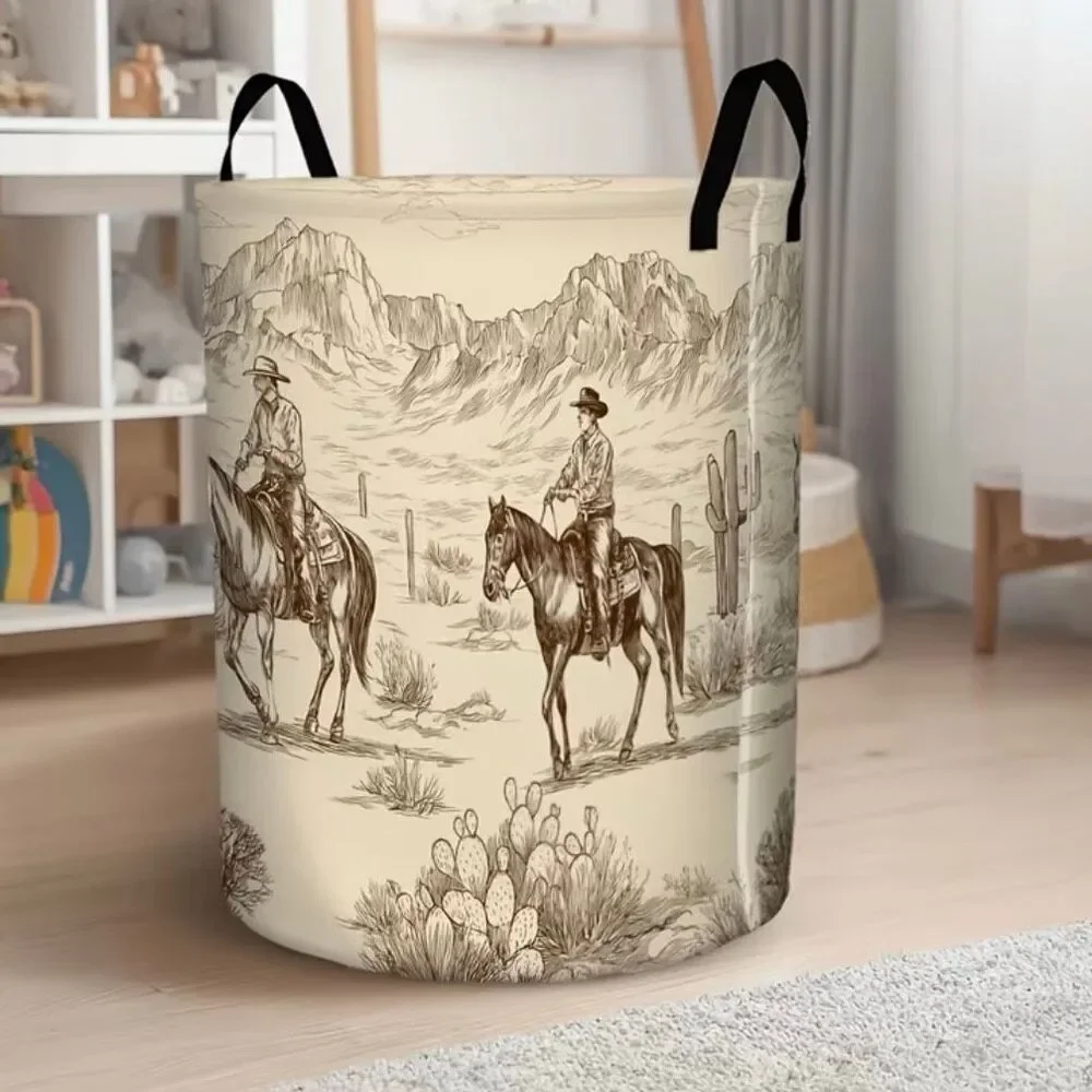Western Cowboy Foldable Laundry Basket Waterproof Oxford Cloth For Clothes Toys